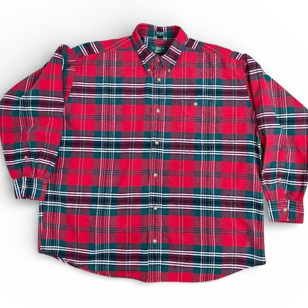 VTG Orvis Red Plaid Long Sleeve Button Down Shirt Mens X-Large XL Rugged Cotton